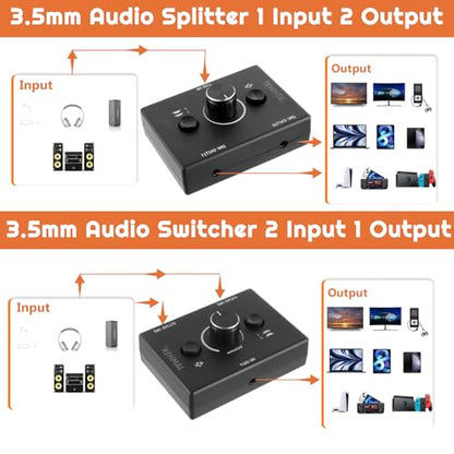 2 Ports 3.5mm Stereo Audio Switch Audio Switcher Passive Speaker Headphone Manual Selector Splitter Box Audio Sharing for CD Player LaptopHeadphone with 0.5M Audio Cable(1in-2out/2in-1out) - size: 2 Port