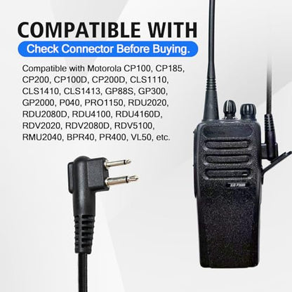 Dual Ear Walkie Talkie Headset for Motorola 2-Pin Radio RMM2050 RDU4100 CP200 CLS1110, Two Way Radio Earpiece with PTT Mic & VOX for Security Warehouse Construction