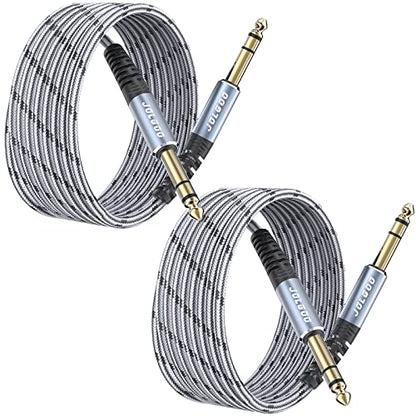 JOLGOO 1/4 Inch TRS Cable 10ft 2-Pack, 1/4 Inch Guitar Cable 10 Ft, 6.35 Balanced Interconnect Line for Electric Guitar, Bass, Keyboard, Mixer, Amplifier, Speaker, Electric Mandolin, pro Audio - color: Grey, size: 10 Feet, style: TRS Cable 2-Pack