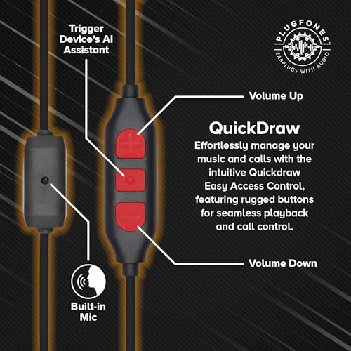 Plugfones Protector Plus Volume Limited in-Ear Earplug Earbuds, Noise Reduction Headphones with Noise Isolating Mic and Controls, Black & Red - color: Black & Red (with Microphone)