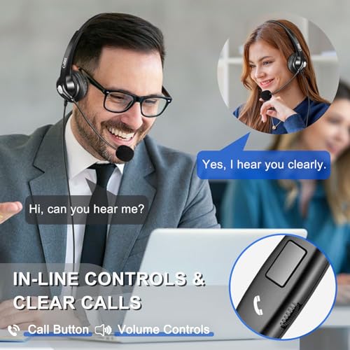 Callez Wired Computer Headset, 3.5mm Cell Phone Headset for iPhone Samsung | USB C Headphone with Mic Noise Cancelling for PC Laptop Mac, Zoom Teams Call Center Home Office Work, in-line Control - color: Black