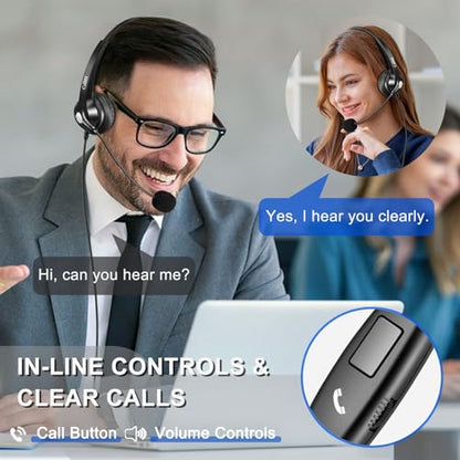 Callez Wired Computer Headset, 3.5mm Cell Phone Headset for iPhone Samsung | USB C Headphone with Mic Noise Cancelling for PC Laptop Mac, Zoom Teams Call Center Home Office Work, in-line Control - color: Black