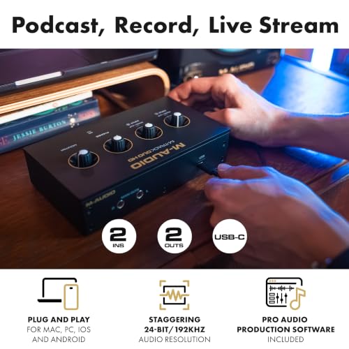 M-AUDIO M-Track Duo HD USB-C Audio Interface | 2 XLR/TRS Inputs, 2 TRS Outputs, 24-Bit/192kHz, Software Suite, for Production and Recording - size: HD Audio Interface, style: Interface Only