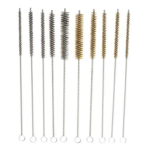 10-Piece Tube Cleaning Brush Kit | Brass Wire Bore Brushes & Stainless Steel Brushes 12" Long (1/4" to 3/4") for Tubes, Cylinders, and Narrow Spaces