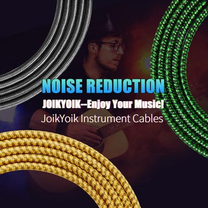 Guitar Cable 15ft 2-Pack, Tweed Cloth Braided Instrument Cable, TS 1/4 Inch Angled to Straight, for Electric Guitar/Bass/Amp, Yellow & Brown - color: Yellow, size: 15ft