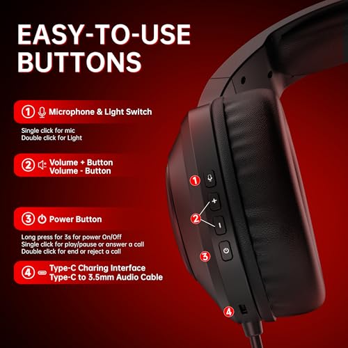 AOC Bluetooth Gaming Headset with Mic for PC, PS5/4, Nintendo Switch- Red | USB-C & Bluetooth 5.4 & 2.4GHz Gaming Headphones with Noise Canceling Mic, 7.1 Virtual Surround, 20ms Latency, 45H, RGB - color: Red