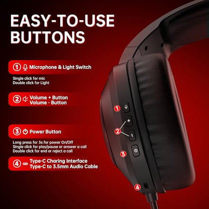 AOC Bluetooth Gaming Headset with Mic for PC, PS5/4, Nintendo Switch- Red | USB-C & Bluetooth 5.4 & 2.4GHz Gaming Headphones with Noise Canceling Mic, 7.1 Virtual Surround, 20ms Latency, 45H, RGB - color: Red