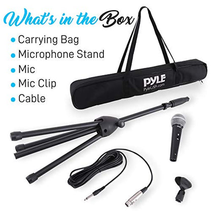 Professional Handheld Dynamic Microphone Kit - Unidirectional Vocal Wired Microphone w/Carry Bag, Metal Mic Stand, Holder/Clip & 16.4ft XLR Audio Cable to 1/4'' Audio Connection - Pyle (Charcoal) - color: Charcoal