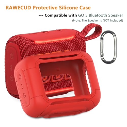 Silicone Cover Case for JBL Go 5 Portable Bluetooth Speaker | Protective Case for Go 5 Speaker, Shockproof Drop-Protection Cover with Carabiner (Red) - color: Red