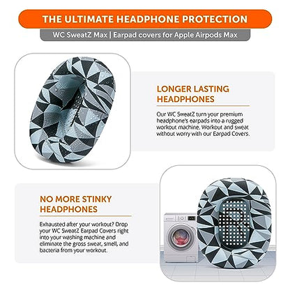 WC SweatZ Max - Patented Silicone Sweat Covers for AirPods Max 1 | Made by Wicked Cushions | (Does Not Fit AirPods Max 2). Sweatproof, Full Earpad Protection | Geo Grey - color: Geo Grey