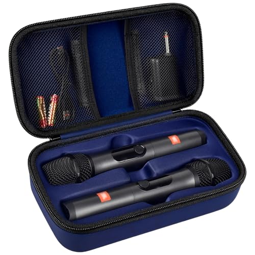 Wireless Microphone Case Compatible with JBL Wireless Two Microphone System, Handheld Dual Mic Travel Bag for Singing or Karaoke for Receivers, Adapters, AA Batteries - color: Deep Blue
