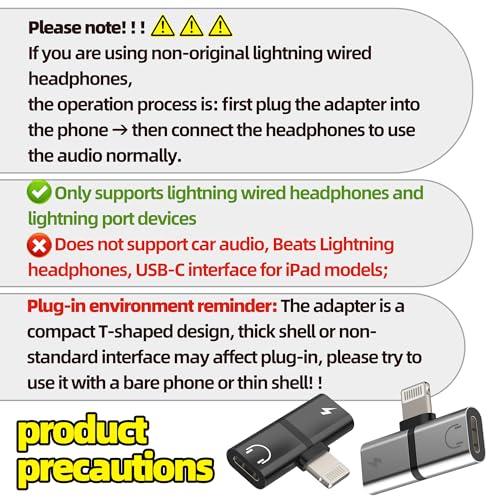 Lightning Headphone Splitter for Apple for iPhone Aux Adapter 2in1(2Pack) Dual Lightning Ports 14 13 12 Pro Max Audio Charger Jack Earphone Charging Cable Adaptor for iPad Connector Charge Converter