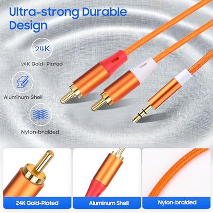 3.5mm to RCA Cable,2 RCA to 3.5mm AUX Cable for HiFi Systems, Speakers, MP3 Players, TVs, Computers, Smartphone, Home Theaters, Tablets, Amplifiers, Sound Bars, etc. （6.6ft/2 Pack） - size: 6.6ft/2 cable
