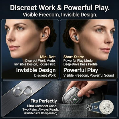 Wireless Earbuds, 2 in 1 Case(Mini Sleep Earbuds & Semi-In-Ear Headphones), Bluetooth Earphones with LED Power Display,Smallest Invisible Earbuds for Small Ears Canals Side Sleepers, Sports, Work - color: Khaki