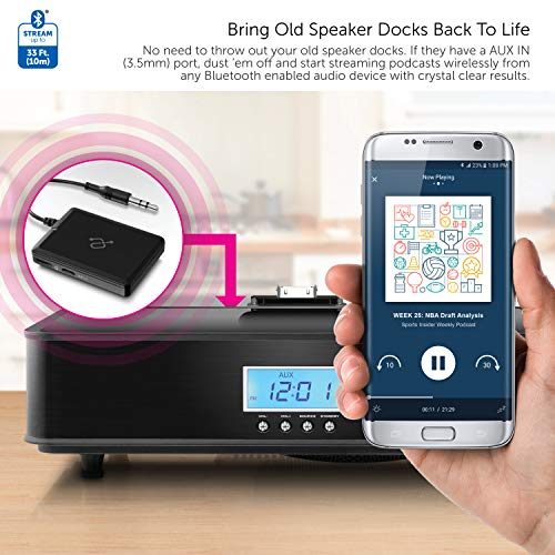 Aluratek iStream AIS01F Bluetooth Audio Receiver Adapter w/ Attached Cable for Smart Phone to Home Stereo, Car, Speakers