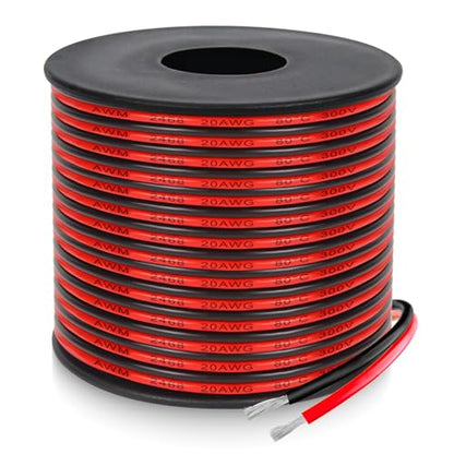 20 Gauge 2 Conductor PVC Tinned Copper Electrical Wires, 98.4FT/30M Red and Black Double Parallel Wire,0.5mm²，for DIY Projects, Home Electrical, Power Wiring,Car Speaker Wires, LED Wires. - style: 20AWG-98.4FT/30M