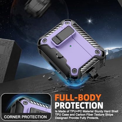 for AirPods Pro 1st/2nd Case with Lock & Phone Stand(Purple) | Automatic Snap Switch Lock,Carbon Fiber Texture Design Cover with Cleaner Kit - color: BB-Purple