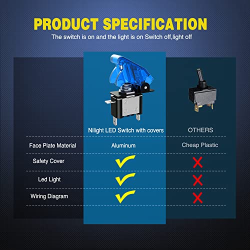 Nilight 5PCS LED Toggle Switch ON Off 12V Blue Lighted Aircraft Safety Cover Heavy Duty 20A SPST 3 Pin Rocker for Automotive Cars Trucks Boats Racing Cars,2 Years Warranty | Safety Cover Heavy Duty 20A SPST 3 Pin Rocker Switches for Automotive Cars Trucks