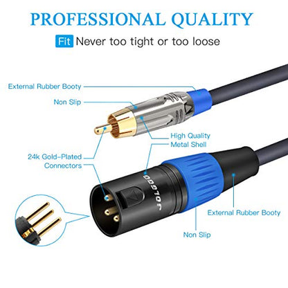 Jolgoo RCA to XLR 케이블 - 듀얼 RCA 수 - 듀얼 XLR 수 HiFi 오디오 케이블, 1.9m(6.6피트), 앰프, 믹서, 마이크용 - size: 6.6 Feet, style: 듀얼 RCA 수 - 듀얼 XLR 수