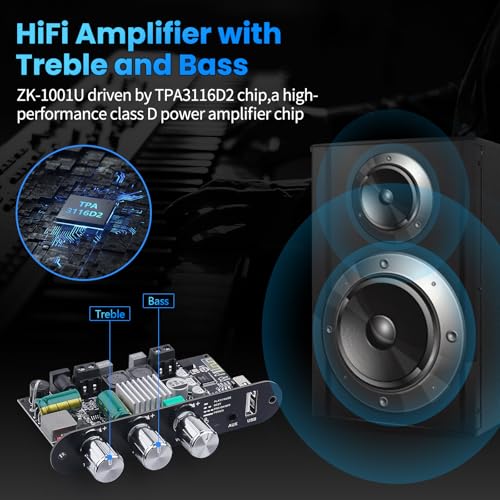 ZK-1001U Amp Bluetooth 5.3 Mono Amplifier Board Mini Audio Amps with TWS | 100W Amp with Boost for Home Outdoor DIY Speakers with 100W Power Output, Treble & Bass,USB/AUX/BT Input, DC 9-24V - color: Black4 ZK-1001U