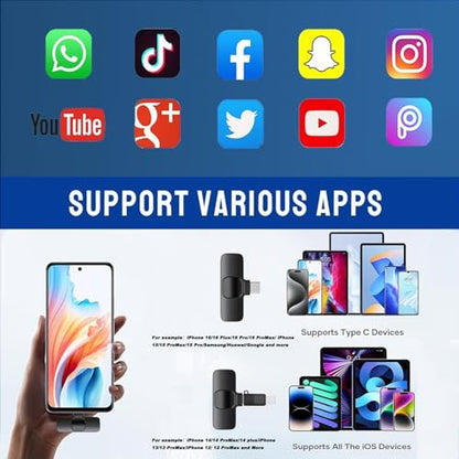 Wireless Lavalier Microphone for iPhone and USB C, 2 in 1 Mini Clip-on Wireless Lapel Mics Compatible with iPhone,iPad, Android for Video Recording,YouTube, Interview, TikTok, Vlog