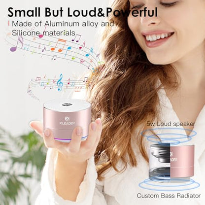 XLEADER Mini Bluetooth Shower Speaker, IPX6 Waterproof Speaker, with RGB Lights, Mic, Portable Silicone Lanyard, Suction Cup, Clear Sound&Rich Bass, 12h Playtime, Small Pink Gifts for Girls Women - color: Pink Rose Gold