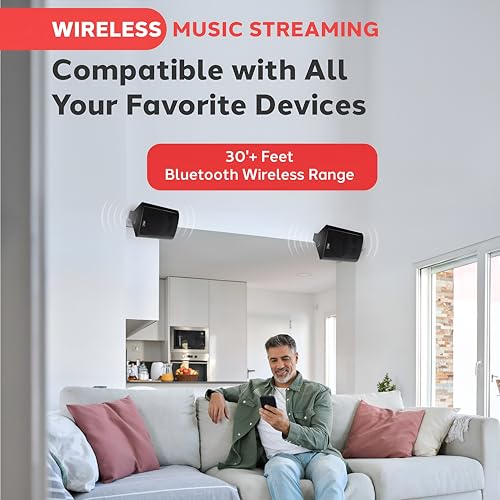 Pyle Waterproof Wall Mount Speaker System - 5.25 Inch Active + Passive Pair Wireless Bluetooth Compatible Indoor/Outdoor Stereo Sound Set with AUX IN - Pyle PDWR52BTBK (Black) - color: Black