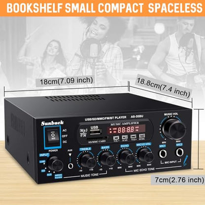 Sunbuck Small Amplifier, 400Wx2 Stereo Receiver for Home Audio, Optical/Coaxial Jacks for TV/CD/DVD/LP/PC, Support 192kHz Audio, Bluetooth Amplifier with RCA/USB/FM/AUX, Receiver for Speaker, AS-35BU
