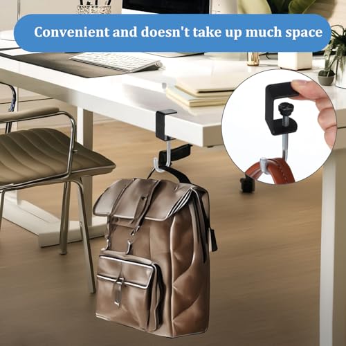 cobee Clamp-On Under Desk Hooks, Desk Mount Hanging Bag Holder Metal Hook | Adjustable Headphones Clamp Organizer Portable Purse Hanger Clip Reduce Clutter Table Desk Under Counter (4 Pcs, Black) - color: 4 Pcs, Black