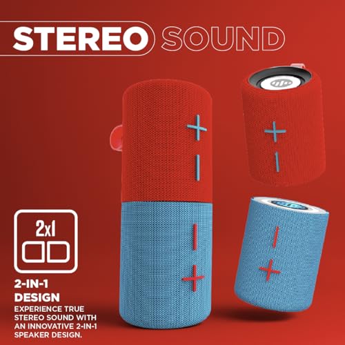 Stromberg Twin 2-in-1 Mini Portable Bluetooth Speaker, 10W (5W per Speaker), 11-Hour Playtime, Magnetic, Sky Blue and Red - color: A - Red and Blue