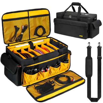 Large DJ Equipment Bag with 6 Detachable Dividers,DJ Cable File Bag with Laptop and Microphone Slots,Travel Dj Gig Organizer Bags for DJ Gear,Musicians, Professional and Dj Accessories( 21.5"×12"×11") - size: L( 21.5"×12"×11")