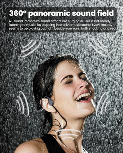 Swimming Headphones - Bone Conduction Bluetooth 6.0 Open Ear Sports Headset, IP68 Waterproof Built-in MP3 Player 32G Memory, for Running, Cycling (Black)