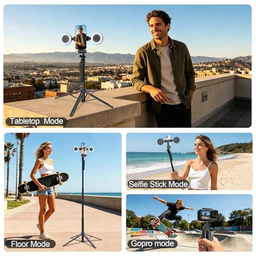 Content Creator Essentials Vlogging Kit for iPhone, Tripod & Wireless Mic | 71" Tripod with light, remote, selfie stick, phone stand. Designed for TikTok, YouTube, video recording