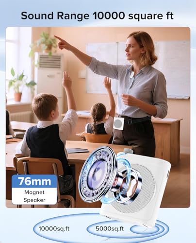 Voice Amplifier for Teachers, Dual Magnetic Lavalier Mic(White) | Bluetooth Portable Rechargeable Speaker for Classroom, Meetings, Tour Guide Speeches, Public Speaking, Coaches, PA System - color: White