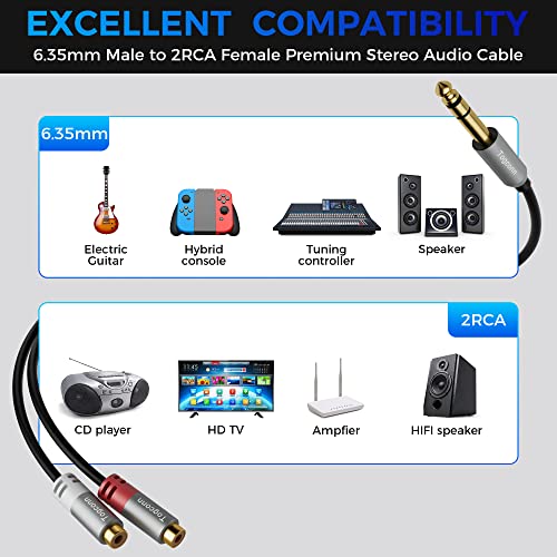 6.35mm to Dual RCA Y-Adapter Splitter Cable 0.6 Feet,6.35mm 1/4 Inch TRS Stereo Male to 2 RCA Female Y Splitter Audio Cord Converter Connector for Amplifier, Guitar, Piano, Speaker - size: 1 Pack, style: 6.35(male) to 2RCA(female)