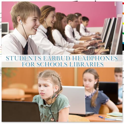 Kanayu 100 Pack Wired Earbuds Bulk for Classroom, 3.5MM No Mic,Black White | Student Headphones for School Library Laptop, Individually Bagged Earphones with Jack for Training and Group Learning - color: Black White