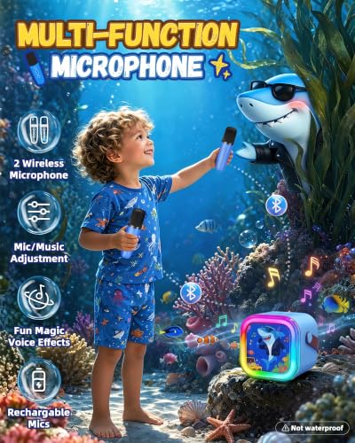 IROO Karaoke Machine for Kids Birthday Gifts for Girls Ages 4-12+ Years Old | 2026 Toys Ideas with 1-Month Karafun Premium, Mini Bluetooth Speaker With 2 Wireless Mics, MP3 Player for Family Home Party - color: Limited Edition Shark