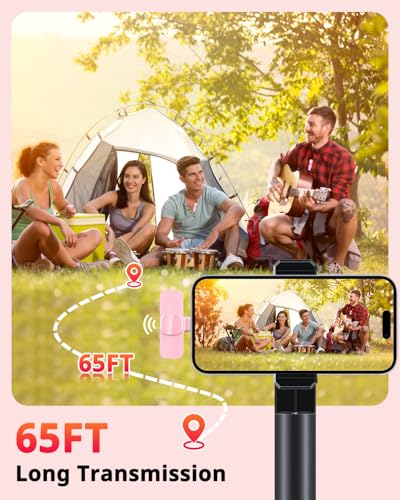 Pink Mini Wireless Microphone for iPhone & Android, Lavalier Microphone with Noise Cancellation, Plug & Play Pink Mic for YouTube, TikTok, Podcast, Live Stream