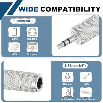 MECCANIXITY 4Pcs TRS 3.5mm Male to 6.35mm Female 1/8" Plug to 1/4" Silver | Stereo Headphone Adapter, Jack, Audio Converter, Nickel Plated, for Guitars Speakers Laptops Signal Conversion - color: Silver