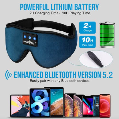 MUSICOZY Bluetooth 5.4 Sleep Headphones Sleeping Eye Mask Earbuds Headband | HD Stereo Sound, Wireless Headphones with Soft Lining Blackout Washable Design for Side Sleepers Travel Meditation Relaxation - color: Navy Blue