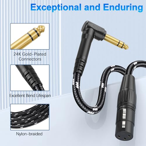 JOLGOO 1/4 TRS Right Angle to XLR Female Audio Cable, 3.3ft 3-pin XLR Female Professional-Grade Balanced Audio Connection for Mixer, Amplifier, Microphone, Studio Equipment - size: 3.3 Feet, style: 1/4 TRS