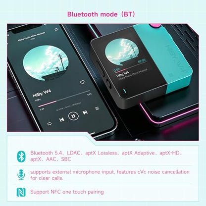 HiBy W4 Bluetooth Headphone Amplifier USB DAC, BT 5.4 & NFC, aptX Lossless LDAC, Dual DAC, DSD512 PCM 768kHz, 2-Inch Touch Screen, CVC Noise Reduction, 3.5mm & 4.4mm Balanced Output - color: White