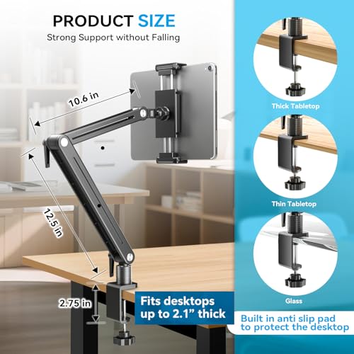 Portable Monitor Arm Mount Holder Screen Stand 18.5" 360° Rotating Base | Solid Aluminum,Tool-Free Tilt,No Sagging,Zero Plastic Joints,Hybrid Lock,Desk Protection Clamp for WFH Setups & Coding - size: up to 18.5"