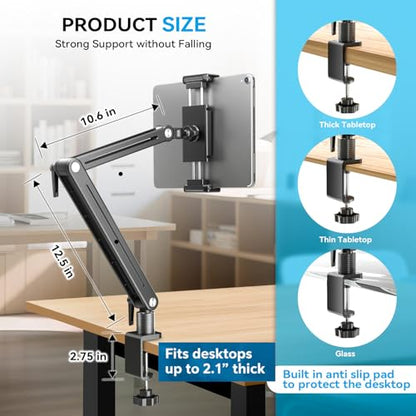 Portable Monitor Arm Mount Holder Screen Stand 18.5" 360° Rotating Base | Solid Aluminum,Tool-Free Tilt,No Sagging,Zero Plastic Joints,Hybrid Lock,Desk Protection Clamp for WFH Setups & Coding - size: up to 18.5"