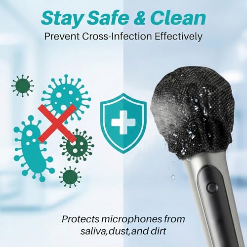 MAQIHAN 100PCS Disposable Microphone Cover - Black Mic Cover Handheld | Microphone Windscreen Bulk Fits Handheld Mics, Microphone Pop Filter, Microphone Mufflter, Protective Cap for KTV Karaoke Bar