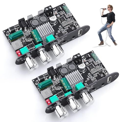 ZK-1001UM Bluetooth 5.3 Amplifier Board, 100W Mono Audio Amp with TWS Box | Mini Boost Circuit Amps for Home Outdoor DIY Speakers, MIC and Reverb, USB/AUX Input,DC 9-24V (2 Pack) - color: Silver 2PCS ZK-1001UM