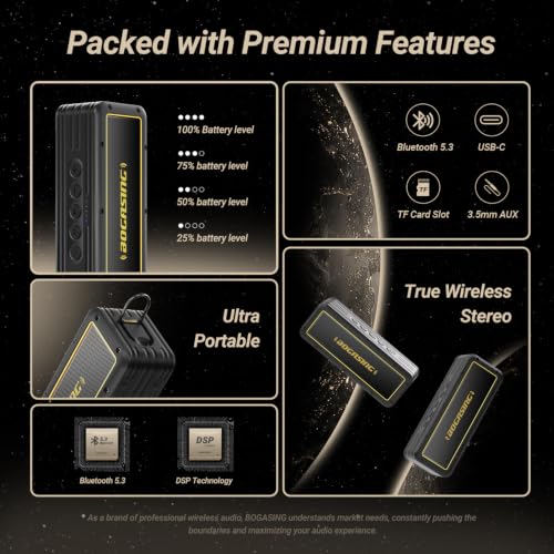 BOGASING G4 Portable Bluetooth Speaker with 50W Full-Bodied Sound