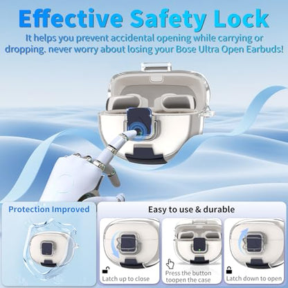 for Bose Ultra Open Earbuds Case with Secure Lock & Phone Stand, Soft TPU Shockproof Protective Clear Case for Bose Open Ear Earbuds Accessories with Cleaning Pen & Keychain (Clear) - color: Clear