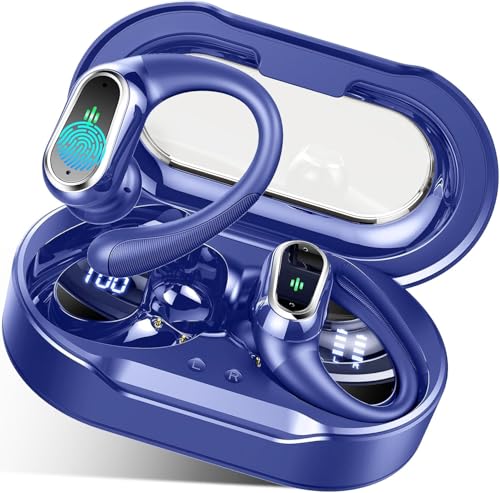 Wireless Earbuds, 2026 New Bluetooth 5.4 Headphones Sport, 60H+ HiFi Stereo | Deep Bass Over-Ear buds, ENC Noise Cancelling Mic, IP7 Waterproof & LED Display Earphones, Earhooks, for Workout, Running - color: comb navy blue