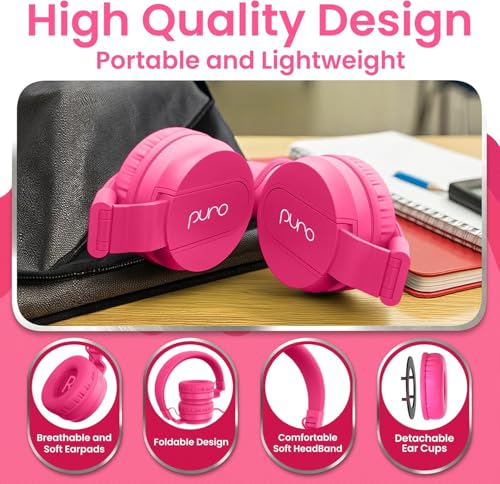 Puro Sound Labs - Kids Headphones, Volume-Limiting 85dB, PuroBasic, Pink | Adjustable, Safer & Comfortable Headphones for Kids – Compatible with PCs, Smartphones & Tablets, Ideal for School & Travel - color: Pink